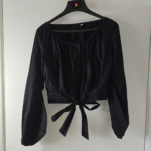 Elegant Black Blouse with Tie Front
